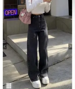 GRL ハイウエストセミワイドデニムパンツ ブラック Sサイズ