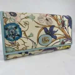 激レア美品✨グッチ 限定品フローラショルダーチェーン長財布　ブルー ゴールド金具