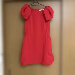 Lily Brown フロントリボン／ボリュームスリーブ ミニワンピース レッド