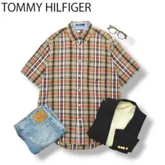 90s トミーヒルフィガー フラッグ タグ 半袖 ボタンダウンシャツ チェック柄