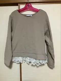 hina style 裏起毛 カットソー ベージュ 裾レース