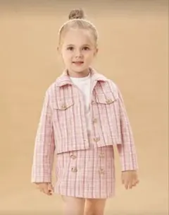 ピンク チェック柄 セットアップ110-116センチ