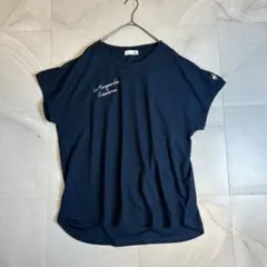 美品ルコック半袖Tシャツ XL ネイビー胸肩刺繍大きいサイズカットソー紺