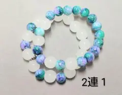 2連1*ブレスレット*白✕青紫15〜16cm*