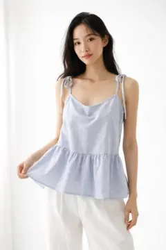水色 ストライプ柄 ペプラムキャミソール