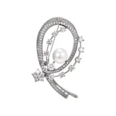 ジルコンリボンパール桜ブローチクリスタル真珠花コサージュ女性用結婚式卒業式入学式