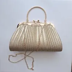 結婚式 入学式 ゴールド プリーツ パーティーバッグ ラメ きらきら 2WAY