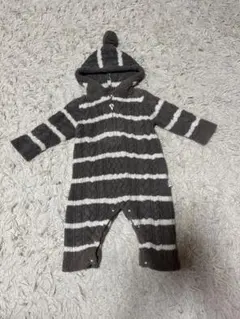 フード付きストライプロンパース　ジェラートピケ 70〜80cm
