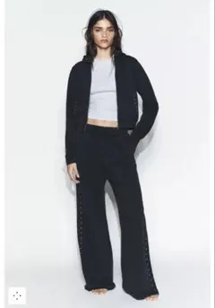 ZARA スタッズ付プラッシュ地フーディ　ウォッシュドスウェットパンツセット