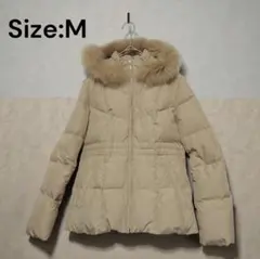 ANAYI ベージュ ブルーフックスファー付　ダウンジャケット M　フード取外可