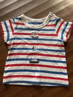 familiar ストライプ船刺繍Tシャツ