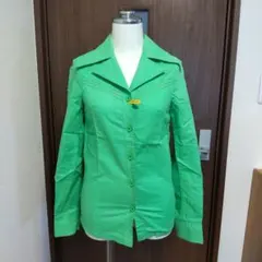 最終再昭和レトロ長袖ブラウスvintageハンドメイド1点物クリーニング済み黄緑