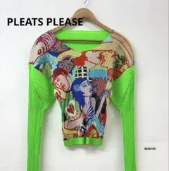 美品 プリーツプリーズ 幾何学 アート柄 シャツ カーディガン 長袖