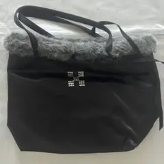 ハンドバックブラックファー黒リボン付き