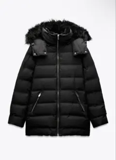 ZARA セミロング丈 フード付き ダウン ファー