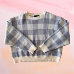 アイボリー・グレー チェック柄ニットセーター