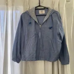 ‼️美品‼️ダンガリー素材のフードパーカーM チャック付き着寸58×身幅54 cm