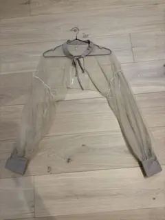 ベージュ シースルー カーディガン シャツ ボレロ 長袖ドレス バルーンスリーブ