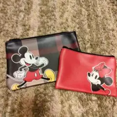 ディズニー　ポーチ　チェック　ミッキー　ミニー
