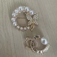 蝶とパールのブローチセット　　入学式　フォーマル　【訳あり品】