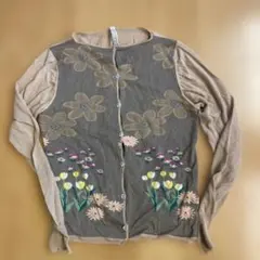 アンティパスト　ベージュ　花模様長袖カーディガンのサムネイル