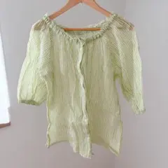 2way 薄緑ストライプブラウス