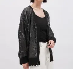 ラコレ LAKOLE メッシュカーディガン 長袖 ブラック