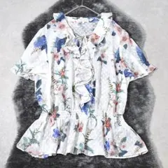 現行 TED BAKER ドット フラワー シフォン フリル ブラウス 白 4のサムネイル