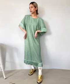 SANSeLF サンセルフ フリンジワンピース グリーン オケージョンのサムネイル