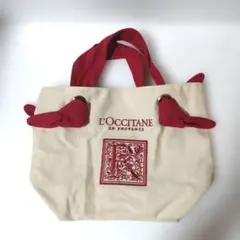 ロクシタン L'OCCITANE トートバッグ キャンバス地 アイボリー/レッド