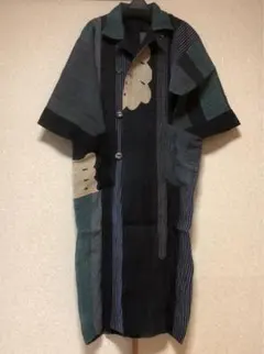 古布リメイク 麻　ロングコート　文字