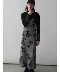 【新品未使用】 :ETHR OF ジャガードニットワンピース　花柄　グレー