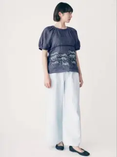 美品　ミナペルホネン　ワイドデニム　always 40 定価52800円のサムネイル