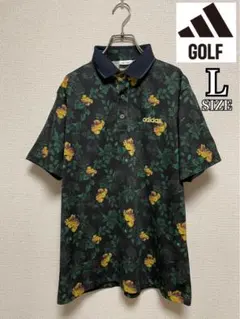 ★花柄★ アディダス ゴルフ 半袖 ポロシャツ 黒 ボタニカル 美品