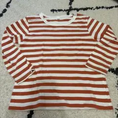 110サイズ オレンジと白のストライプ長袖カットソー Muji