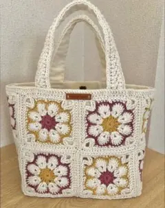 ラベンダー かぎ針編み 白 花モチーフトートバッグ - メルカリ