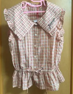 新品未使用!!JENNIフリル付きギンガムチェックリボントップス