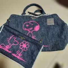希少限定品超かわいいスヌーピーデニムトートバッグ綺麗おしゃれのサムネイル