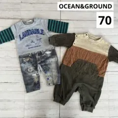 オーシャンアンドグラウンド男の子　70 長袖ロンパース　コーデュロイ