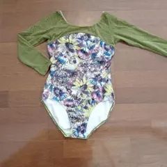 オリーブグリーン花柄バレエレオタード　Lサイズ　日本製