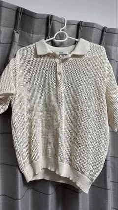 アイボリー メッシュ編み ポロシャツ 半袖 ニットポロ