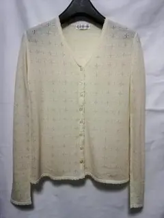 22 OCTOBRE カーディガン クリーム 透かし編み Vネック ニット