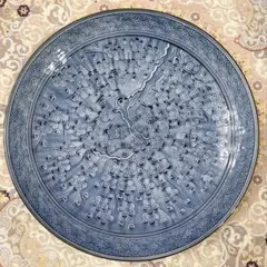 【名品】有田焼　肥前哲三郎窯　青色梅模様 陶器の皿 約30cm 大皿