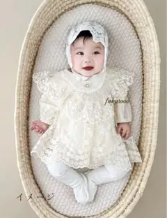 ベビードレス　長袖チュールワンピース　誕生日1歳　女の子結婚式　80相当花柄