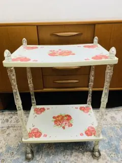 す*ず様 昭和 レトロ ￼アンティーク バラ柄2段ラック