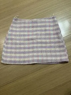 ZARA ツイード ミニスカート パープル チェックのサムネイル
