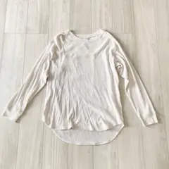 ユニクロ ワッフルクルーネック長袖Tシャツ オフホワイト ラウンドヘム L