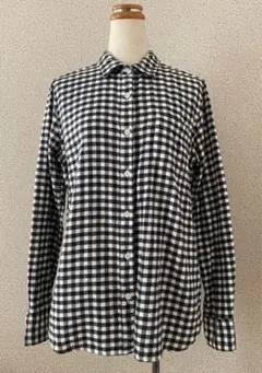 黒白チェック ボタンアップシャツ