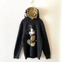 ☆【ベビードール】パーカー ミッキー プリントロゴ 綿混 フード有 長袖 L