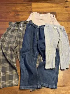 キッズ服 4点セット トップス パンツ 100cm チェック ワイドパンツ